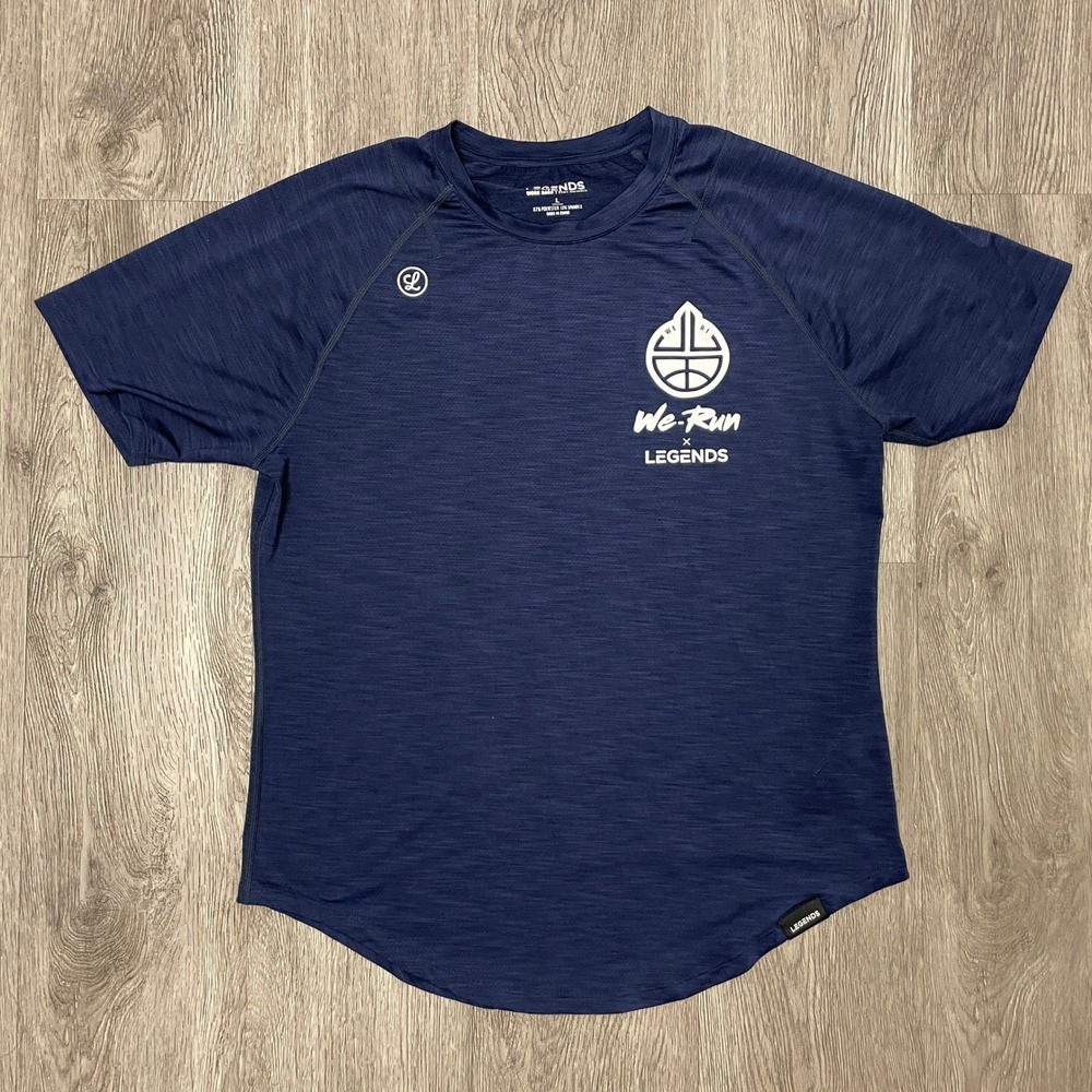 Legends T-Shirt Mens Large Blue We Run Graphic Curved Hem Performance Golf